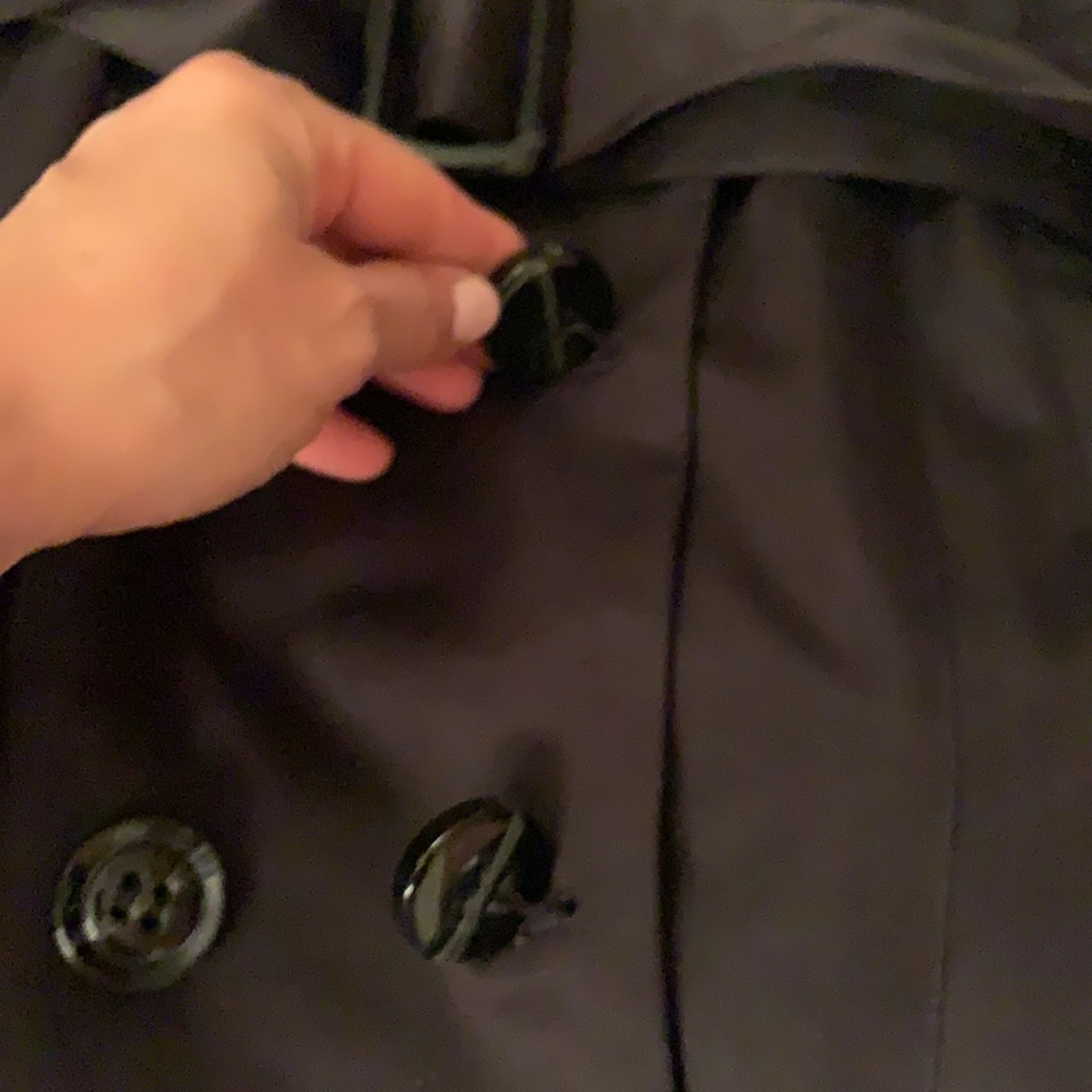 Bikes Mid length Black Modern Trench Coat. Size Medium. Winter. Ruffles/ Belt - Picture 4 of 4